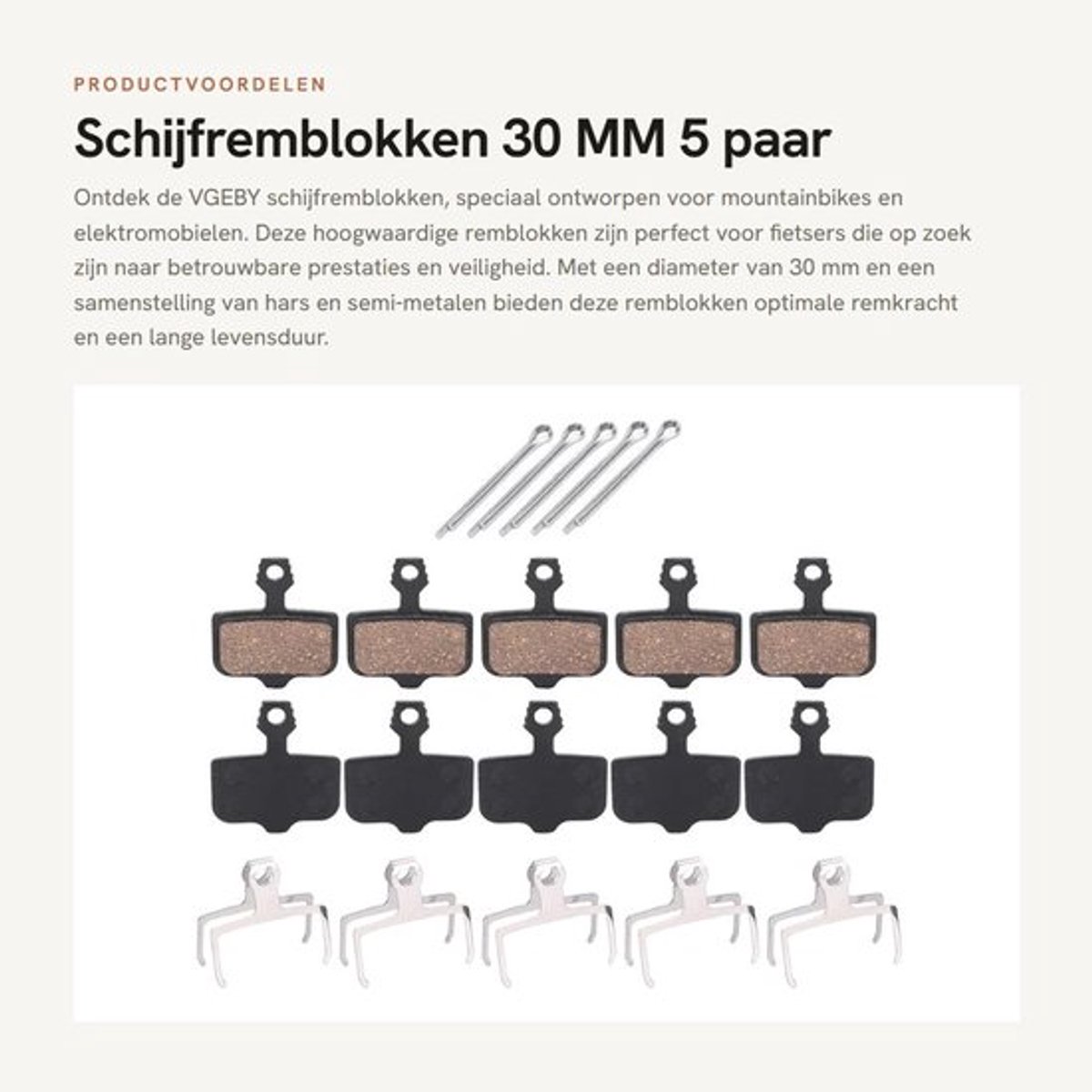 Schijfremblokken - 30 MM - 5 paar - Hars en Semi-Metalen - Fiets Reparatie Hardware - Geschikt voor Mountainbikes - Remblokken