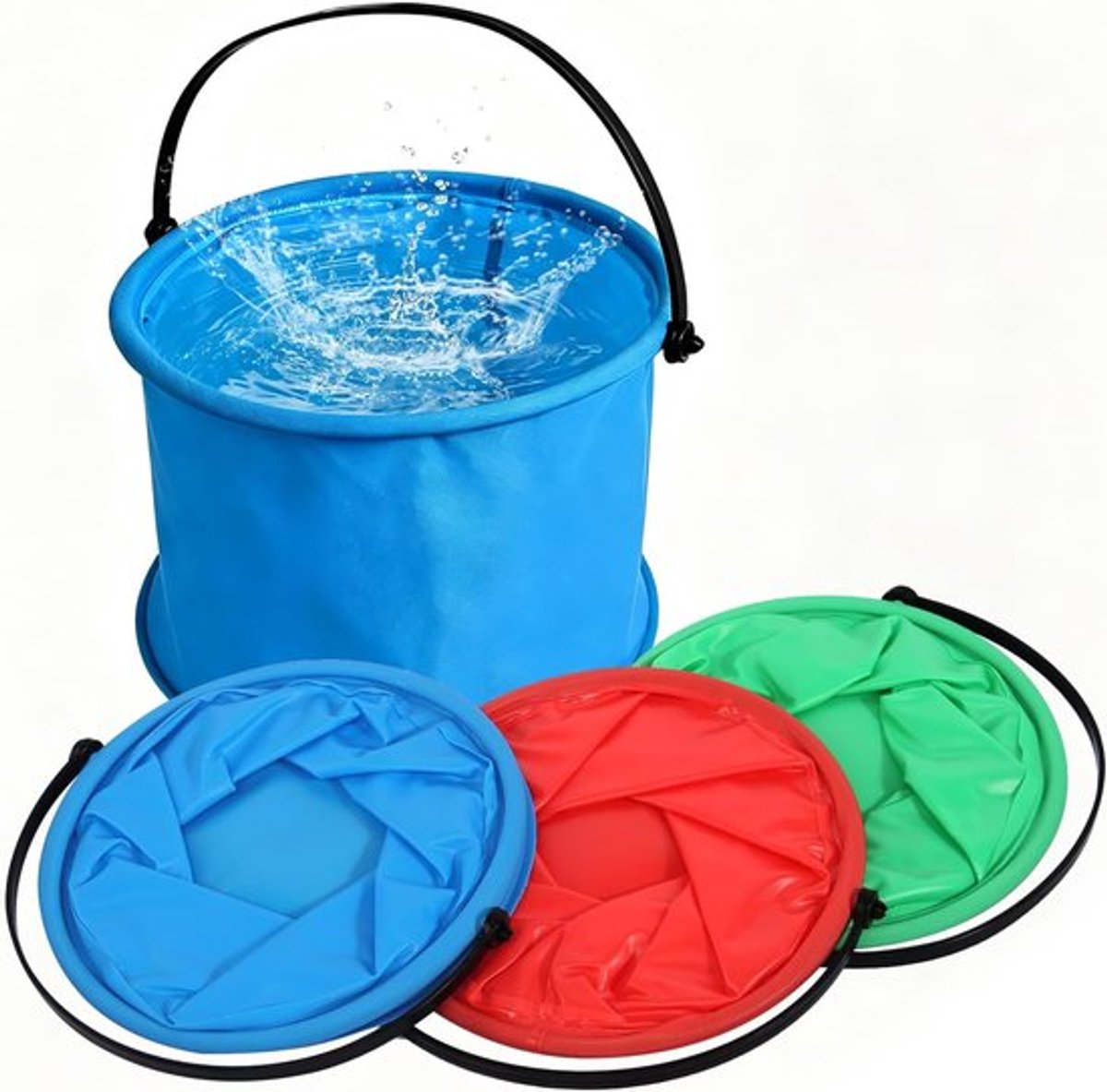 SnelShoppen - Opvouwbare Emmer Set van 8 Stuks - 2 Liter - Draagbaar en Multifunctioneel - Kleurrijke Camping Emmer voor Strand, Vissen en Kinderen