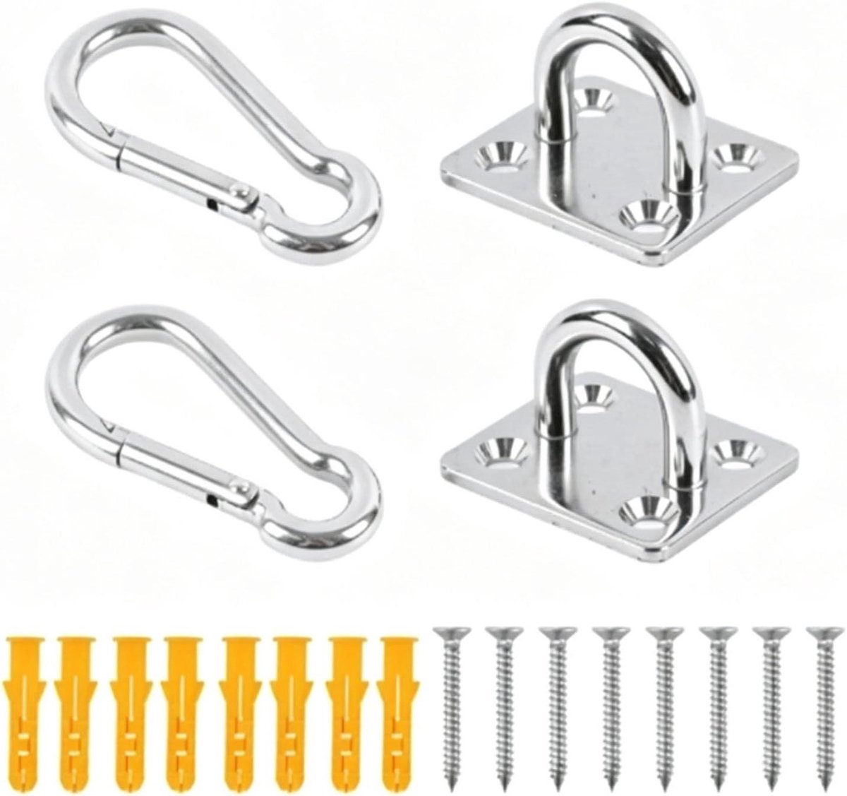 Hangmat Ophangset - Ophanghaken Set - Veilig Ophangen - Roestvrij Staal - 500 Lb Capaciteit - Zilver