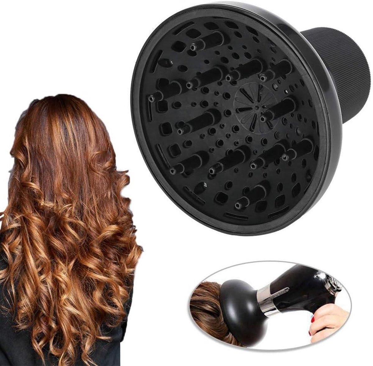 Haardroger Diffuser - Krul Accessoire - Haar Stylen - Gelijkmatige Warmte - 6 cm Binnendiameter - Zwart