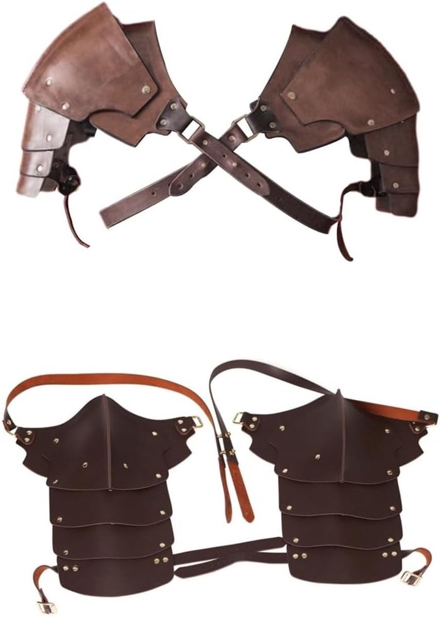 Retro middeleeuwse schouderbescherming van PU-leer, verstelbare punkstijl harnas voor Viking ridders en kostuums