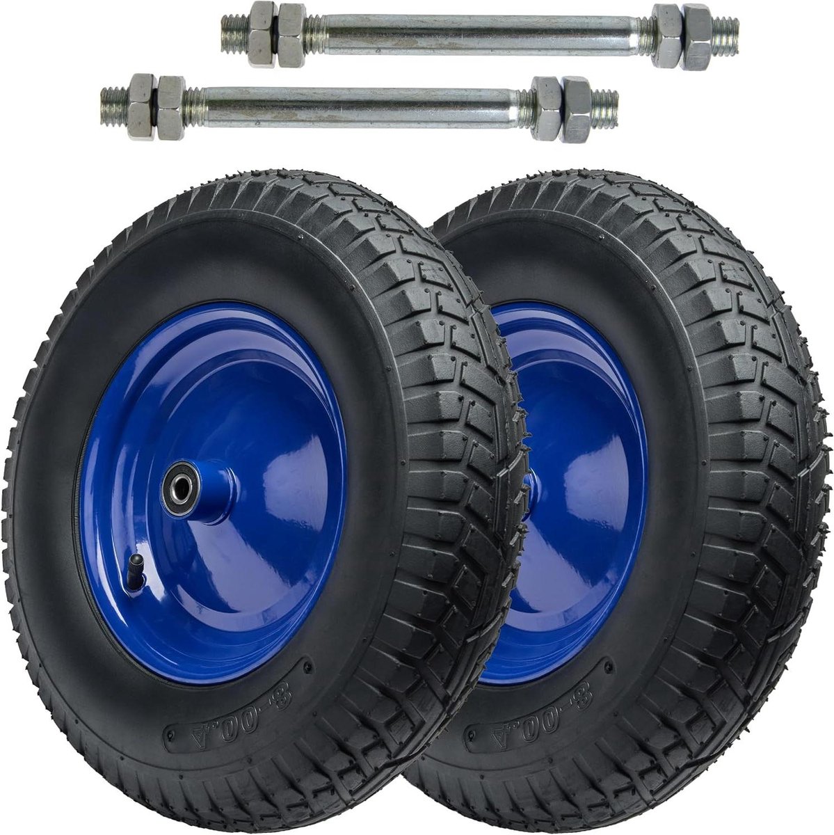 Kruiwagenwiel Set - Luchtband Wiel - Tuinieren Werk - Dubbele Kogellagers - 4.80/4.00-8 - Zwart/Blauw