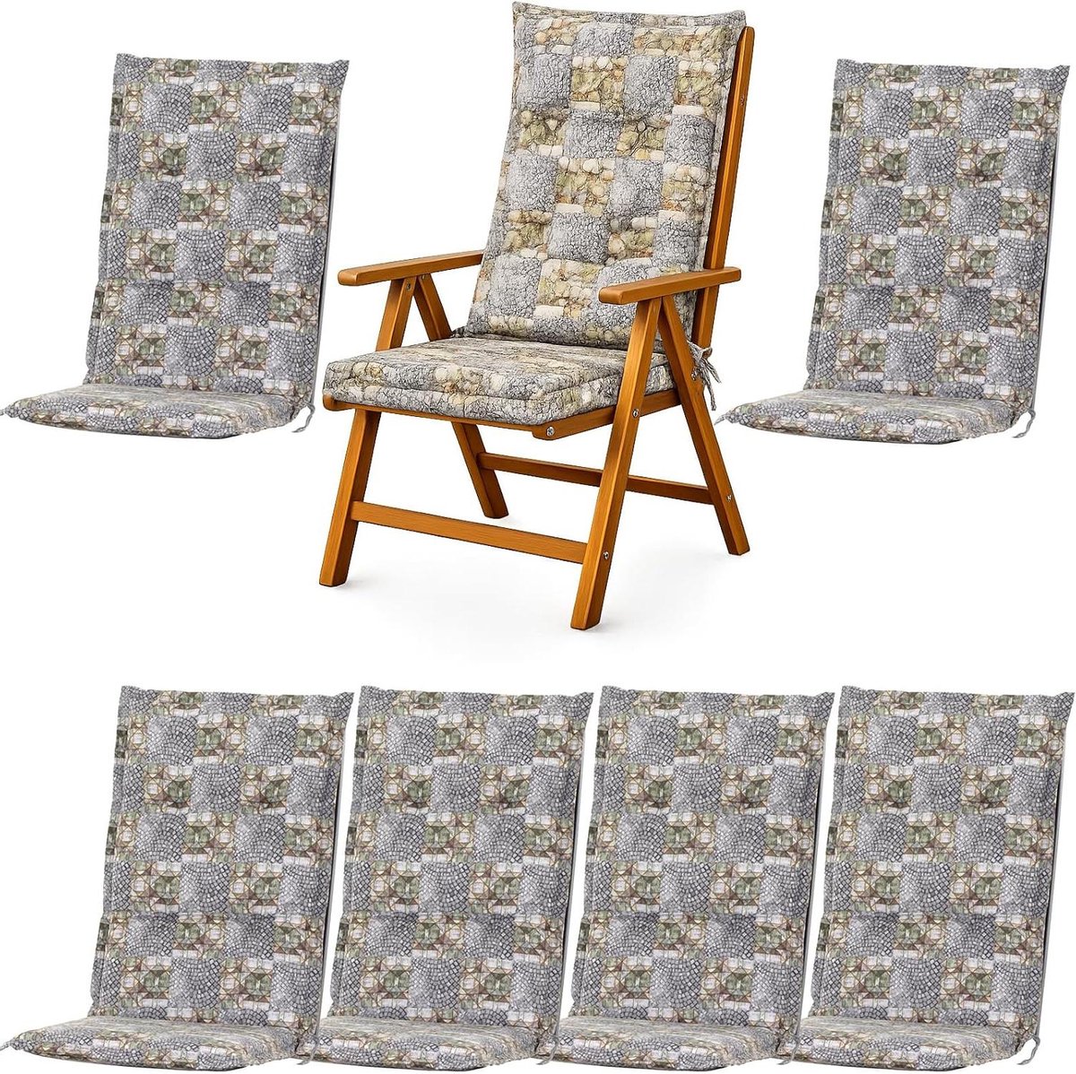 Tuinkussens Hoge Rugleuning - Stoelkussens Set - Comfortabel Zitten - Extra Dikke Vulling - 120 x 48 cm - Grijs Mozaïek