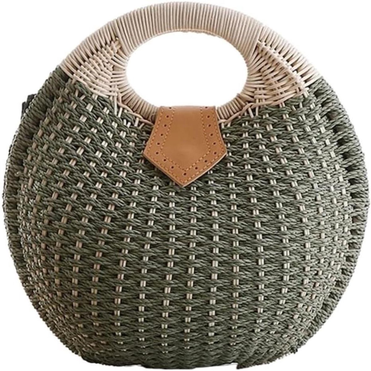 Rieten Draagtas - Rotan Handtas - Zomerse Uitjes - Handgeweven Decoratief - 26x15x26 cm - Groen