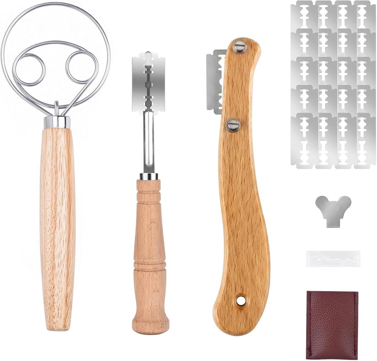 Deegmesje set - Wit - 3 stuks met 20 reservemessen - Deens garde-design - Voor ambachtelijk brood en zuurdeeg