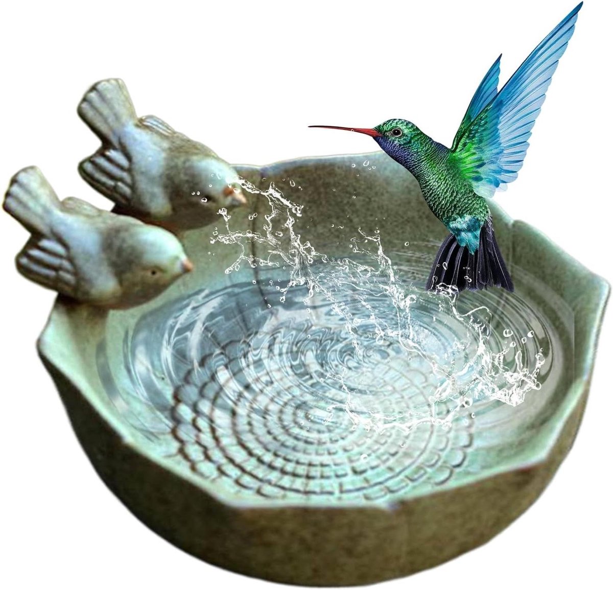 Keramisch Vogelbad - Grondvoederbak Tuin - Dieren Voederen - Weeradaptief Ontwerp - 21 x 21 x 12 cm - Antiek Bruin