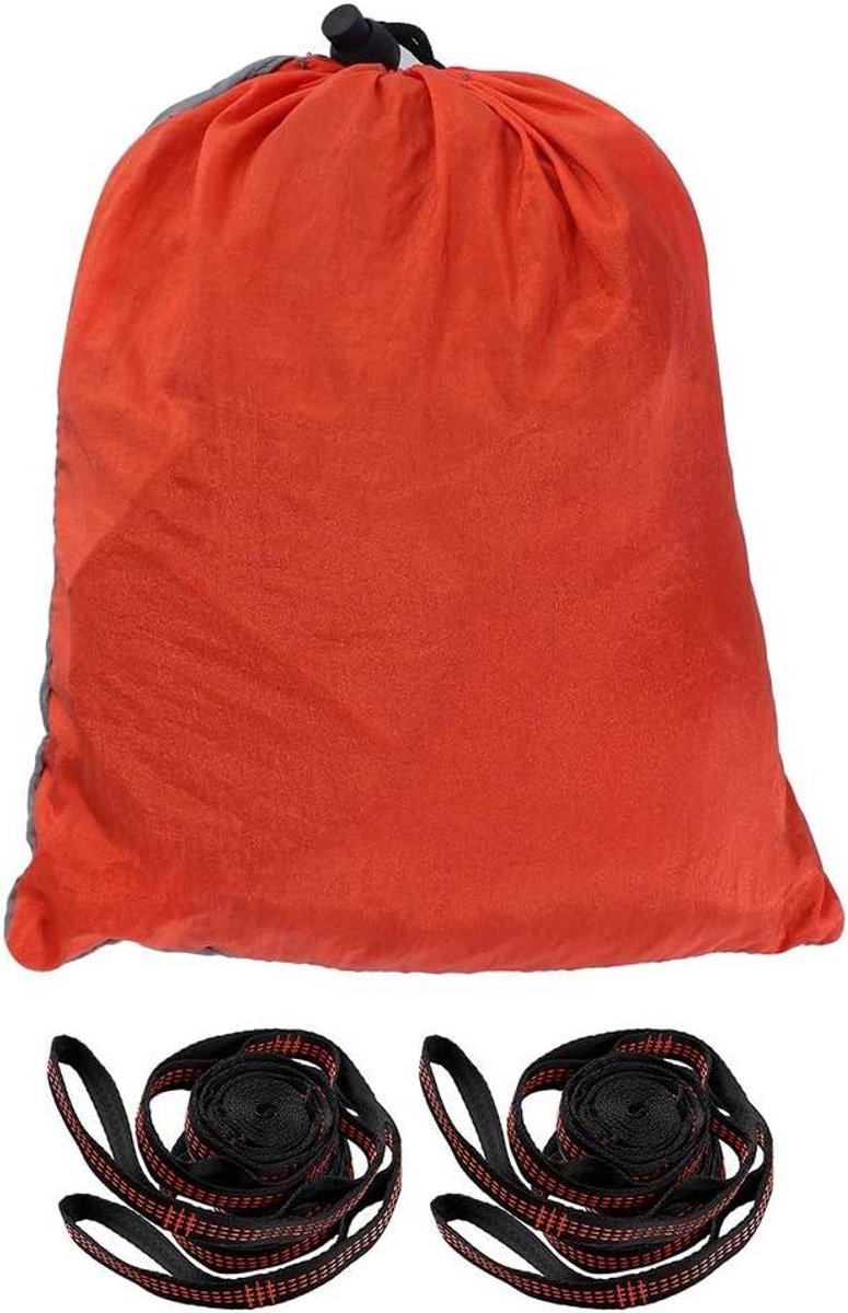 Draagbare Hangmat - Kampeerhangmat Dubbel - Buiten Ontspannen - Inclusief Boomriemen - 275 x 140 cm - Grijs En Oranje