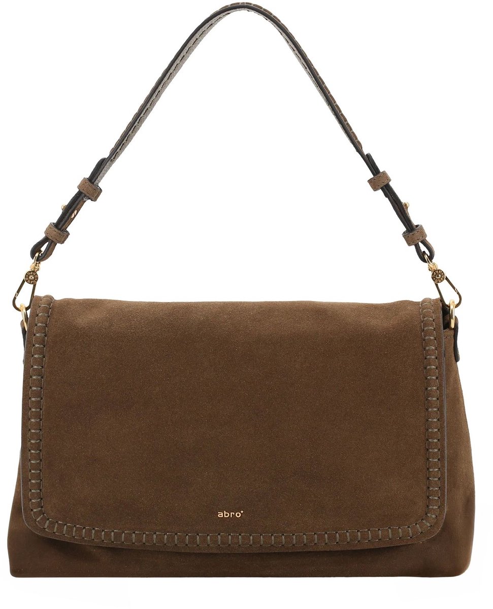 abro schoudertas Leather Suede Signature Shoulder Bag Khaki bruine