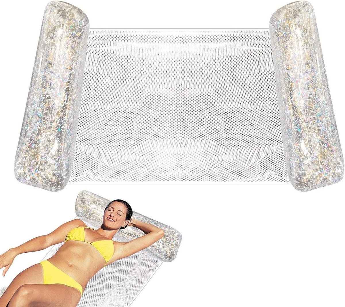 Drijvende hangmat - Waterhangmat zwembad - Ontspannen op water - Comfortabel pvc materiaal - 130 x 70 cm - Pailletten