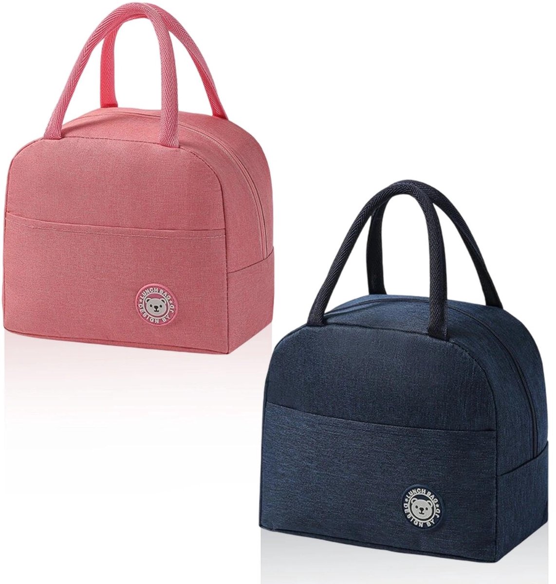 2 Stuks Kleine Koeltassen, Roze en Marineblauw Lunchtas
