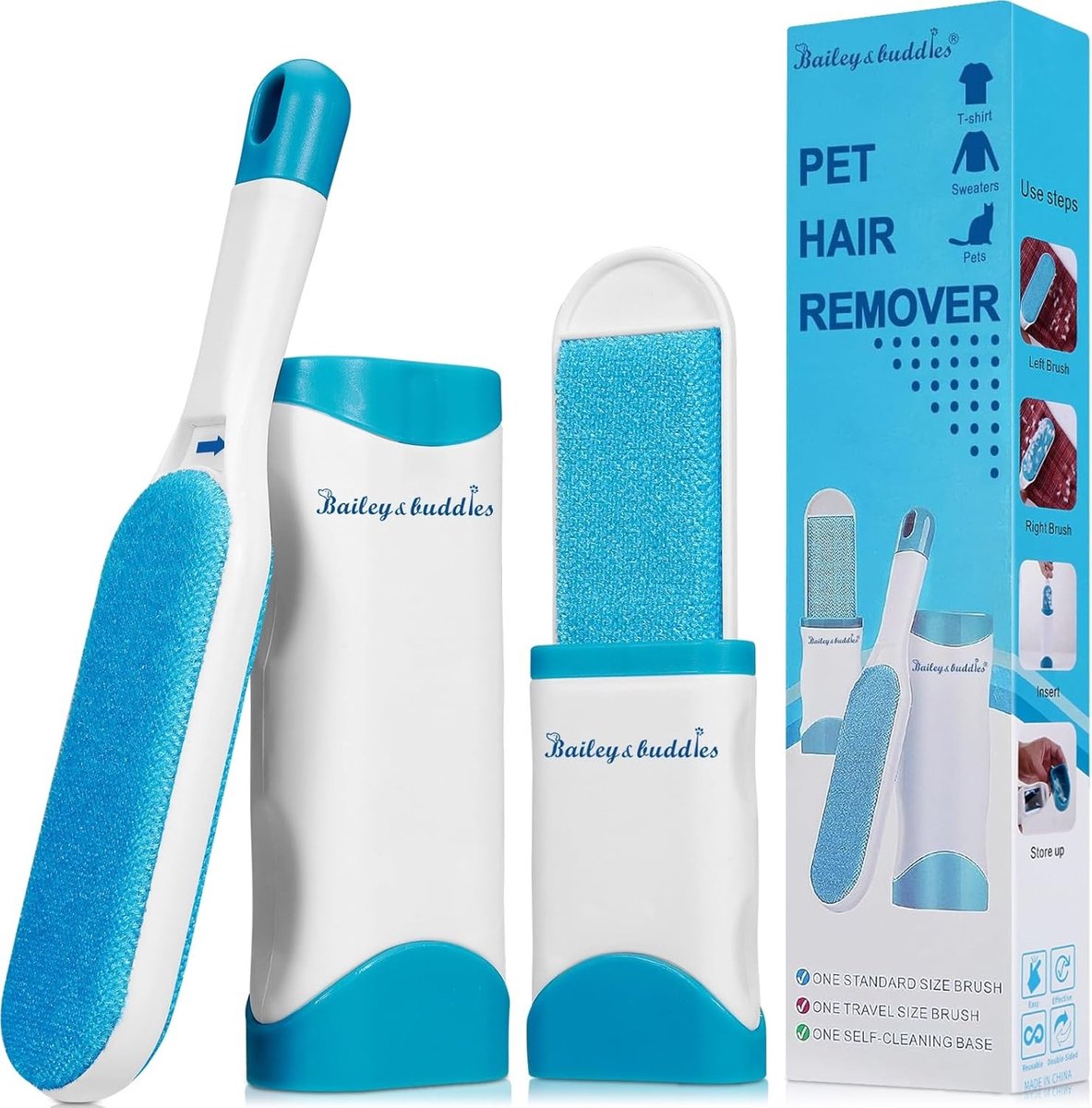 Dierenhaar Verwijderborstel - Blauw - Herbruikbare Borstel met Dubbelzijdige Kop - Voor Kleding en Meubels