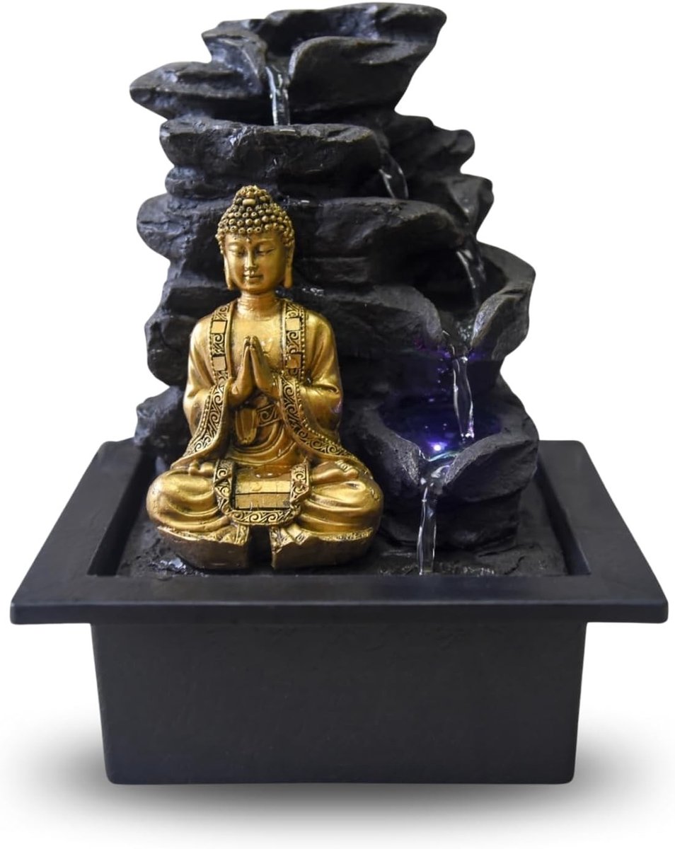 Binnenfontein - Bruin en Goud - 26 cm - Hars met LED Verlichting - Voor Woonkamer en Kantoor