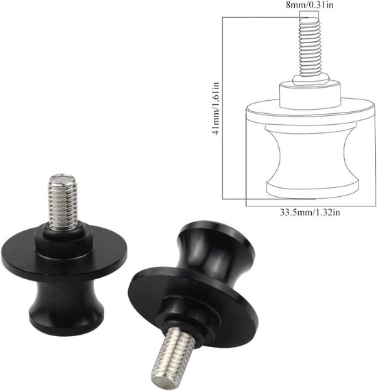 Motorfiets Swingarm Spoelen - Diabolos - Motorfiets Ondersteuning - CNC Aluminium - 8mm M8 - Zwart — afbeelding 5