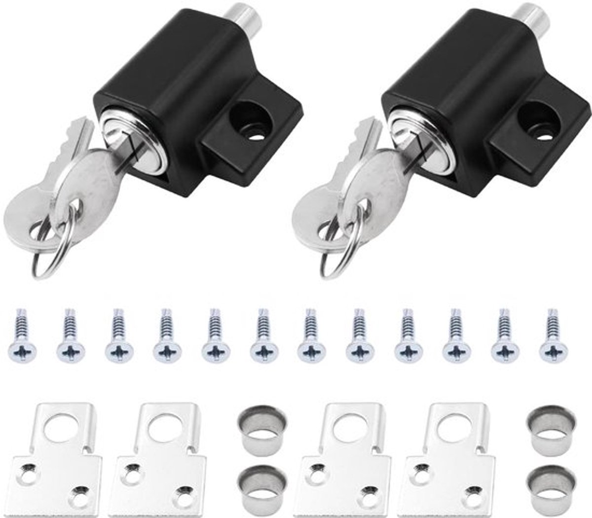 Patioslot - 2 Stuks - Zinklegering - Met Sleutels - Voor Schuifdeuren/Ramen - Inclusief Montageplaten - 300g - Deurslot