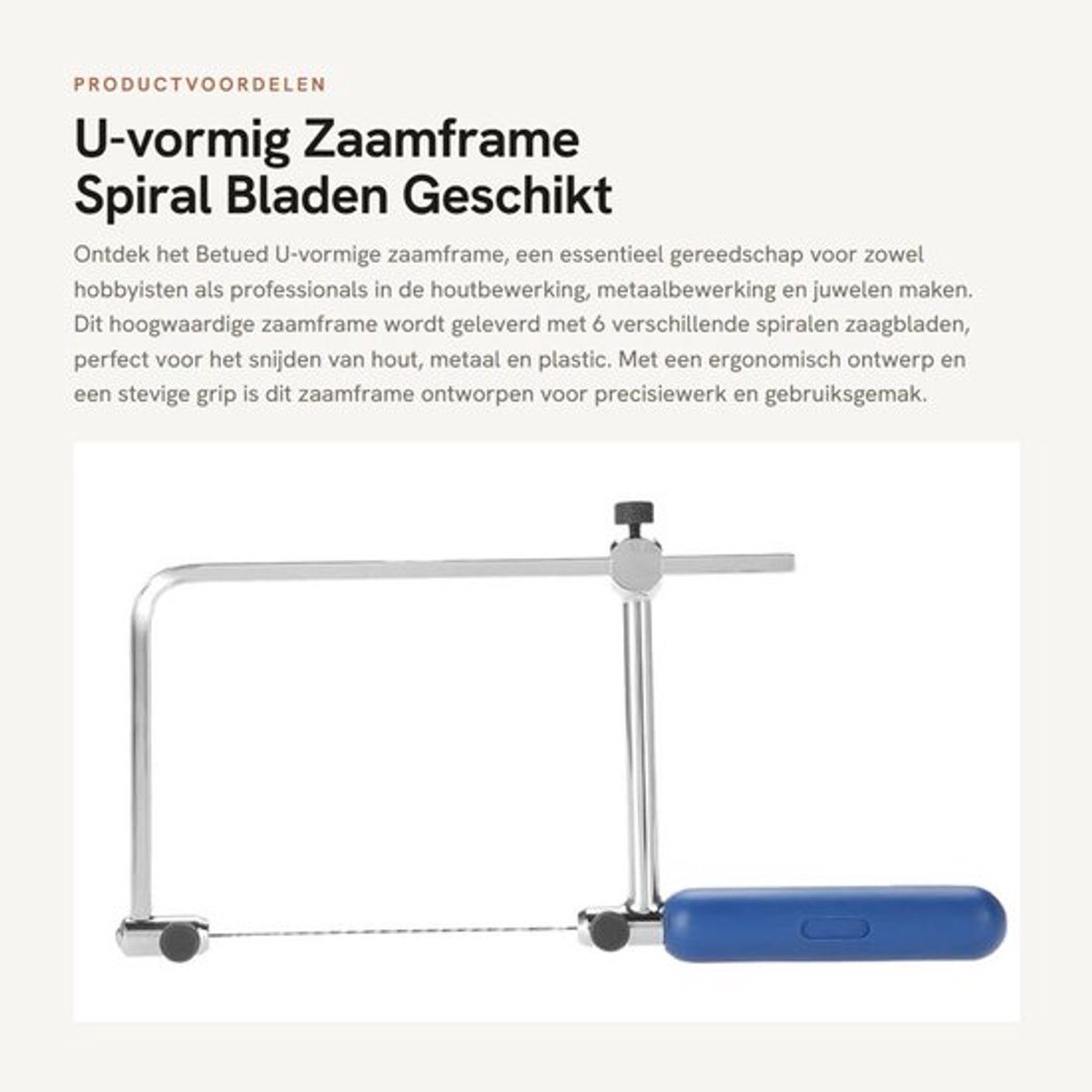 Fretzaag U-vormig - 6 Spiral Bladen - Houtbewerking - Metaalbewerking - Kunststof - Ergonomische Handgreep - Zaagframe