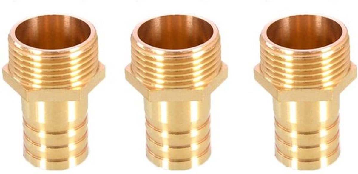 Messing Prikkelslang Fitting - Koppeling Connector - 3 Stuks - Goud - Mannelijke Draad - Geschikt voor Lucht en Water - 25mm tot 1 inch