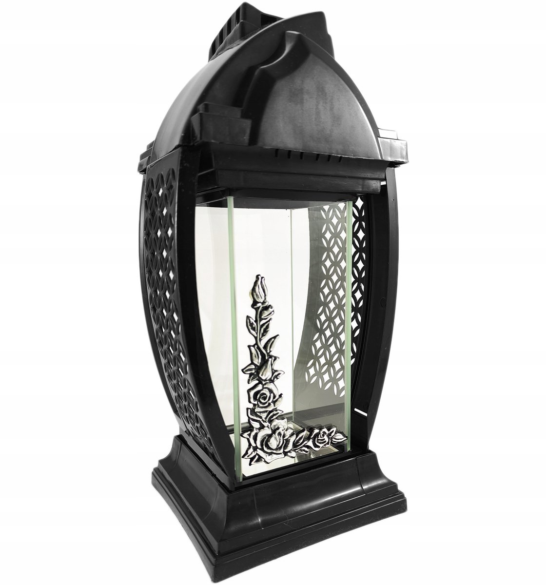 Unieke Zwarte Grafkapel Lantaarn met Zilveren Decor, 33cm