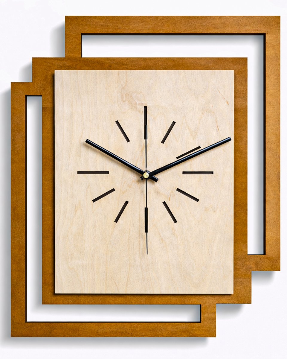 Handgemaakte Grote Houten Wandklok – Modern Minimalistisch Design, Rechthoekig Verticaal, Geruisloos, Zonder Tikkend Geluid – Voor Woonkamer, Slaapkamer, Keuken – Unieke Wanddecoratie, Industrieel Design & Stil Uurwerk