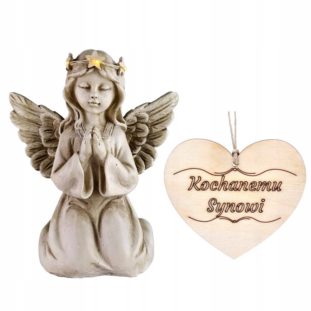Gouden Engel Bewaarder Graflicht met Lichtgevende Kroon, 18 cm