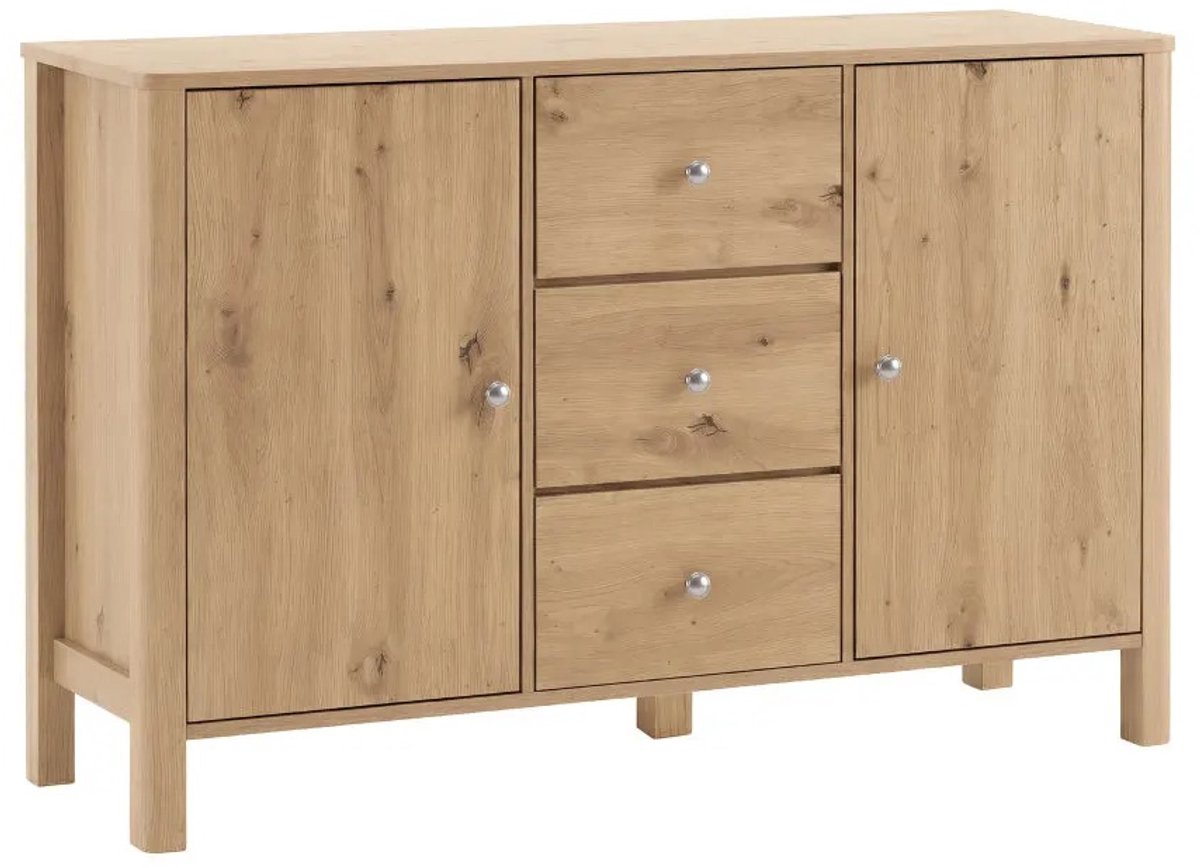 Emvae Kast - Dressoir - Opbergkast - Kast en Opbergmeubel - Buffetkast - 3 Laden en 2 Deuren - 120 x 40 x 80 cm - Spaanplaat - Licht Eiken