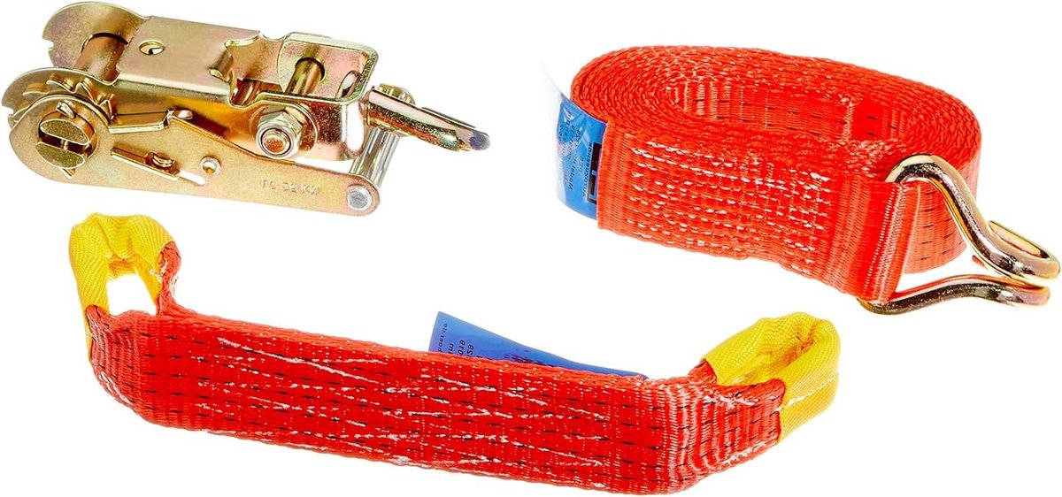 Bandentransportbeveiliging - Spanband set - Auto Transport - Met Punthaken - 3.50 m - Oranje