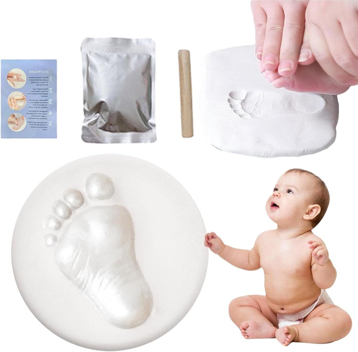 Baby Voetafdruk Kit - Handafdruk Set - Herinneringen Maken - Voedselveilige Klei - 250 gram - Wit