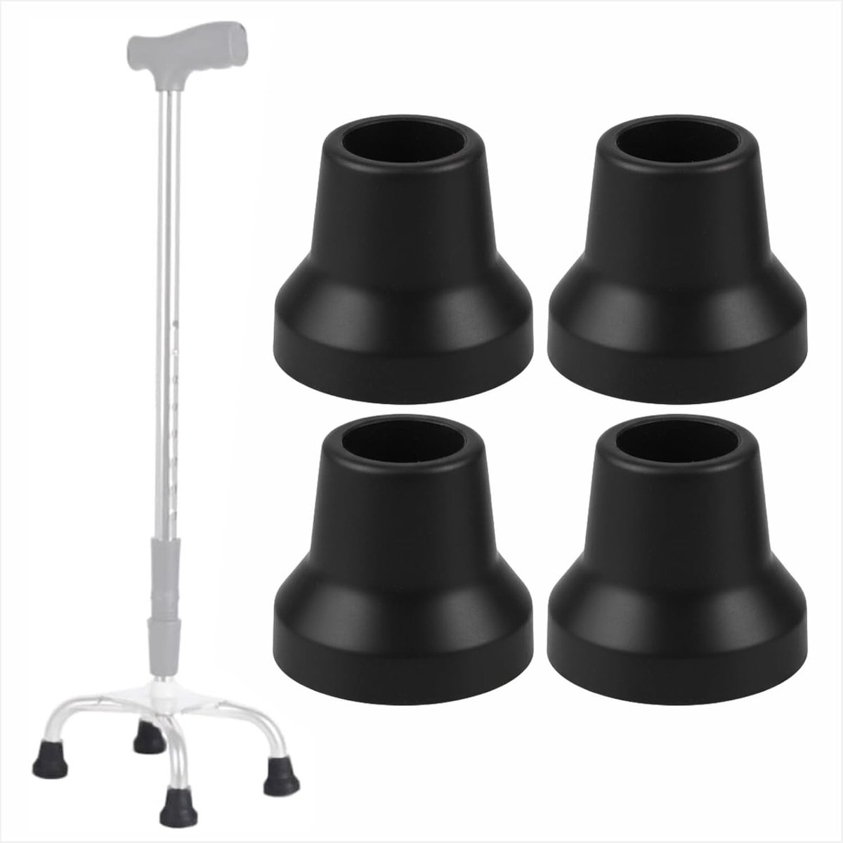 Tips voor Quad Krukken en Staande Stokken, Rubber Vervangingen voor Extra Stabiliteit, 4 Stuks (5/8")