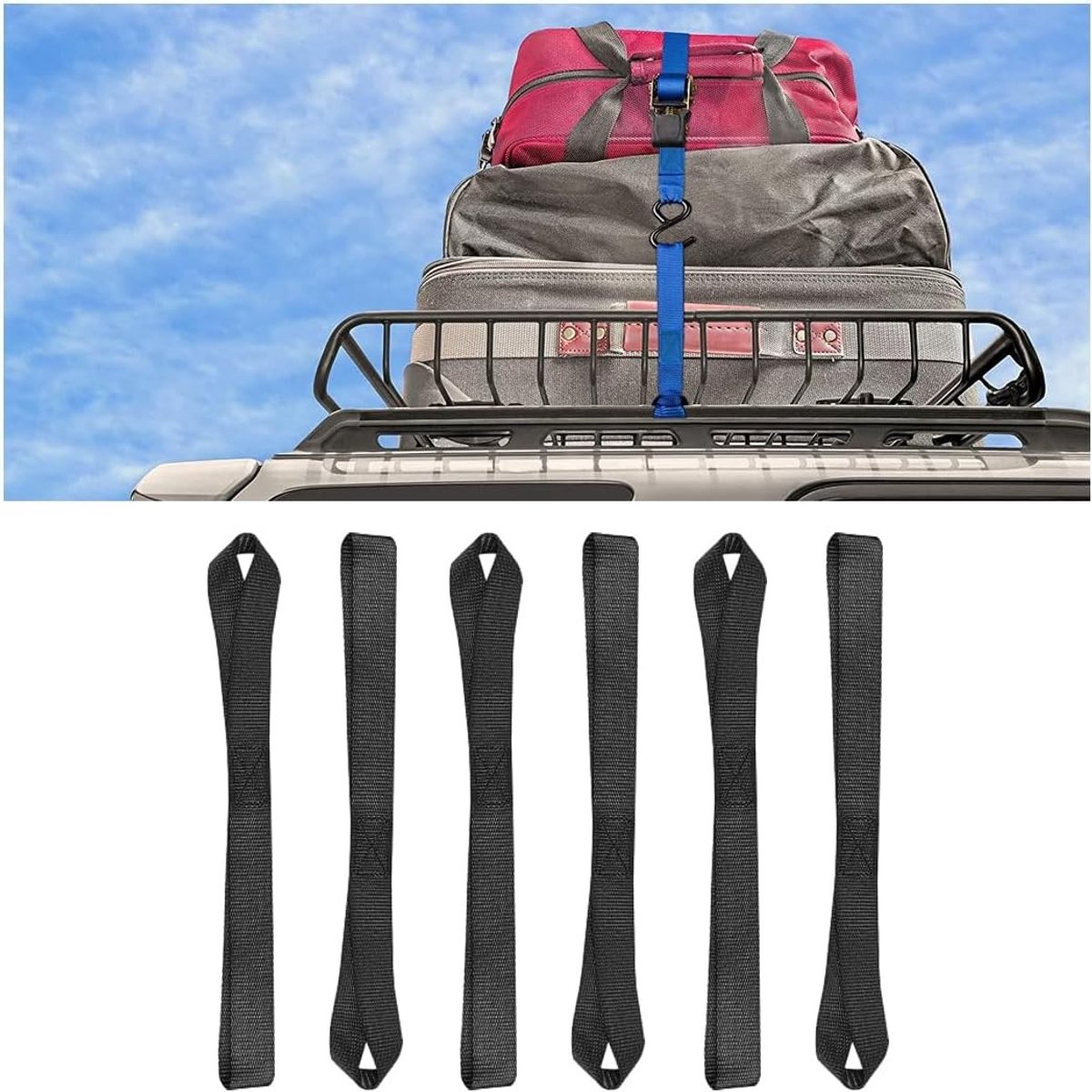 Set van 6 Zachte Spanbanden met Ringen voor Veilig Vervoer van Trailers, Motoren en Dirtbikes
