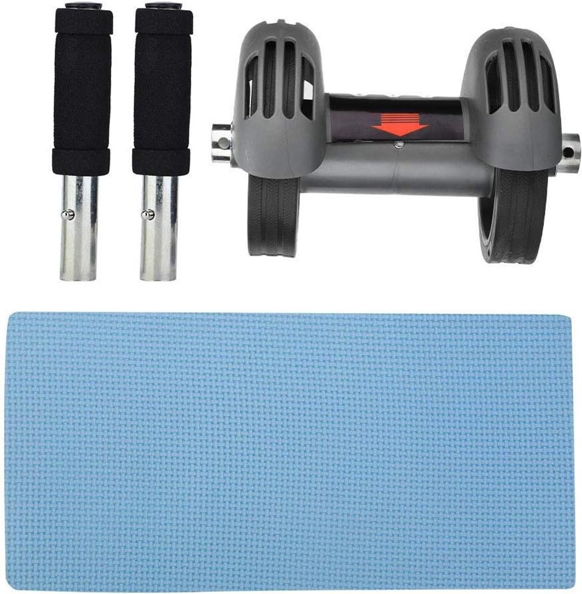 Buikspierwiel - Core trainer - Kracht trainen - Dubbelwiel met veer - 50x15cm - Grijs