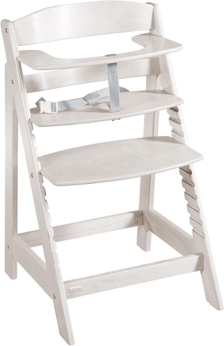 Groeistoel Hout - Kinderstoel Verstelbaar - Veilig Mee-eten - Ergonomische Zitpositie - H 80 x B 44.5 cm - Natuurlijk Grijs