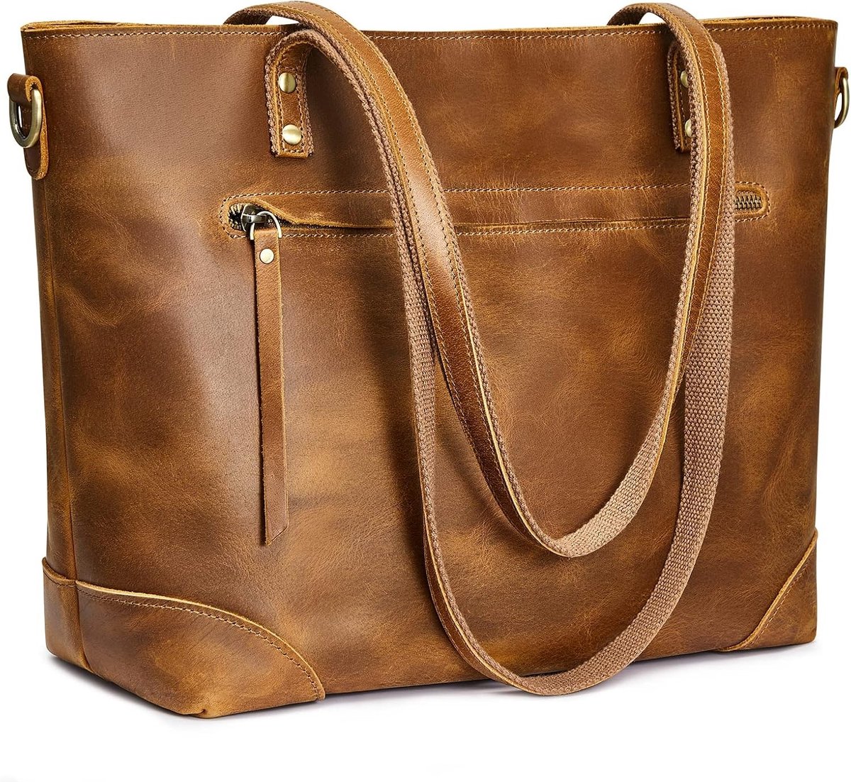 Vintage 3-Way Dames Schoudertas van Echt Leer, Ideaal als Laptop-, Reis- en Werktas