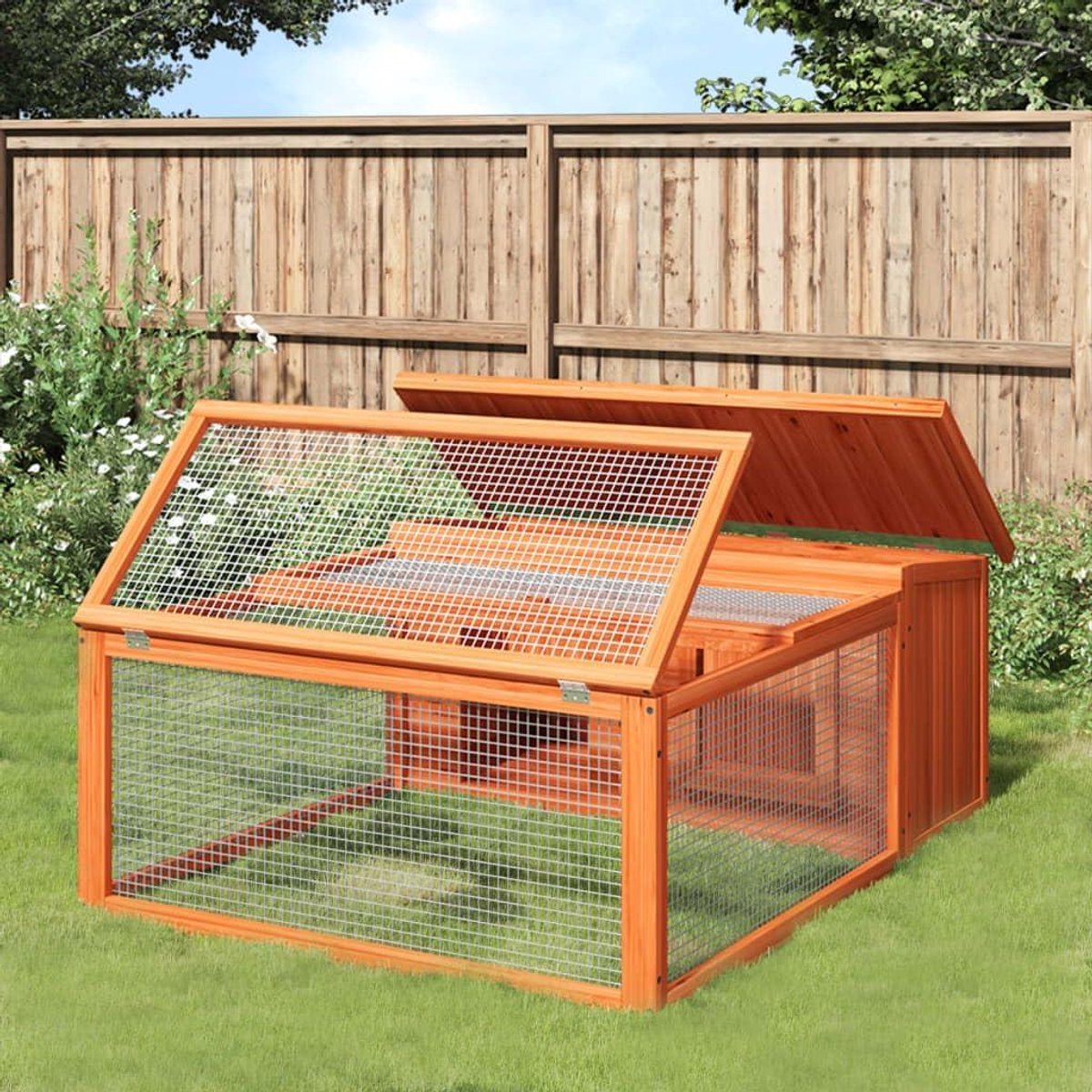 Konijnenhok Dierenverblijf - Houten Buitenhok - Veilig Huisdieren Verblijf - Waterdicht Dak - 117 cm - Bruin