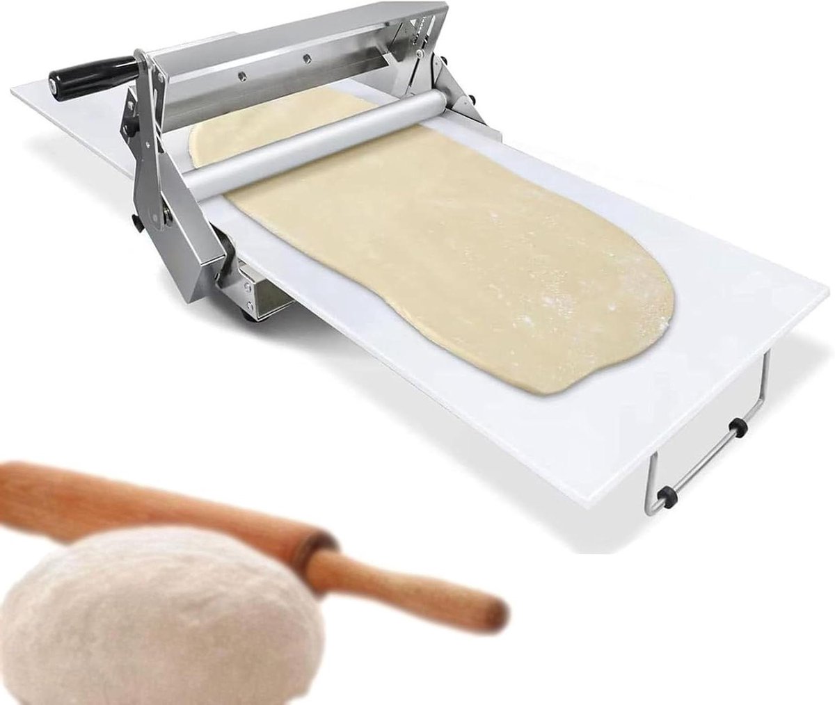 Handmatige Deegrolmachine Deegroller Gebak Pizza Gebak Maken Opvouwbaar Tafelmodel 11 Dikte-instellingen Zilver