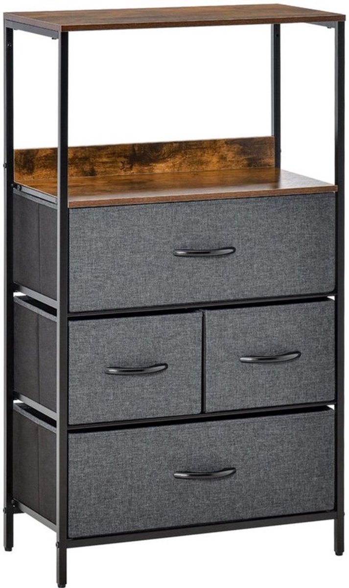 Linnenkast – Opbergkast – Dressoir – Kast Met Lades – Zwart – 4 Lades – Extra Open Plank – Compact & Onderhoudsvriendelijk
