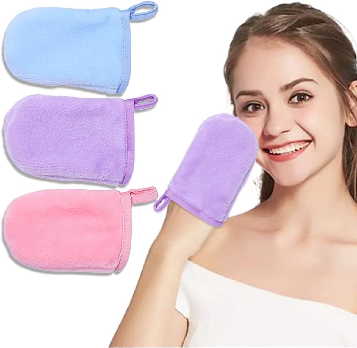 Set van 3 Herbruikbare Microvezel Make-up Verwijderhandschoenen - Dikke, Zachte en Wasbare Doeken voor Gezichtsreiniging en Make-upverwijdering