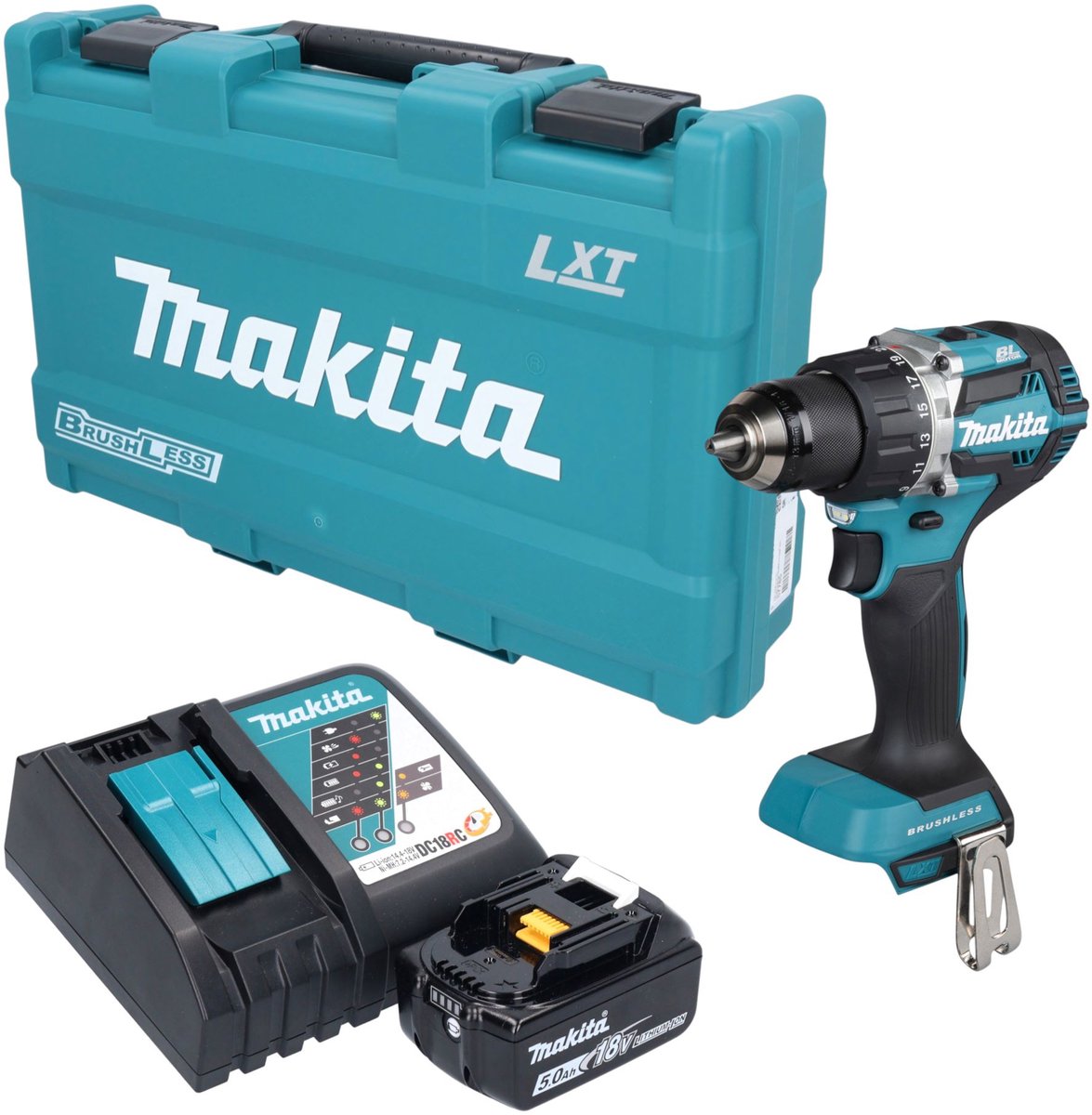 Makita DDF 484 RT1K accuboormachine 18 V 54 Nm borstelloos + 1x accu 5,0 Ah + oplader + koffer