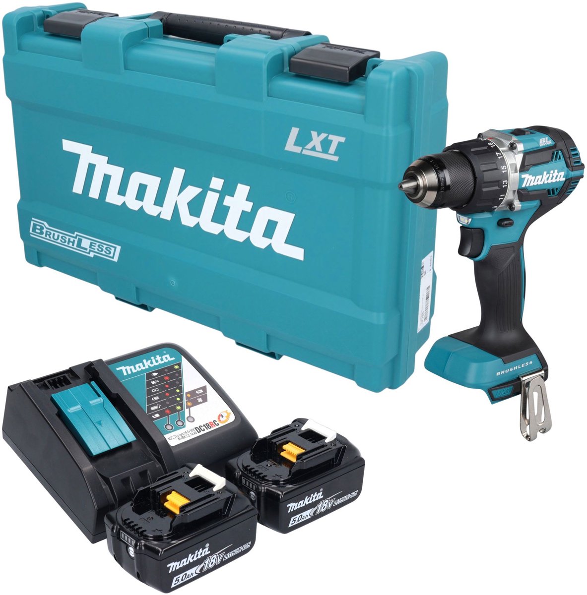 Makita DDF 484 RTK accuboormachine 18 V 54 Nm borstelloos + 2x accu 5,0 Ah + oplader + koffer