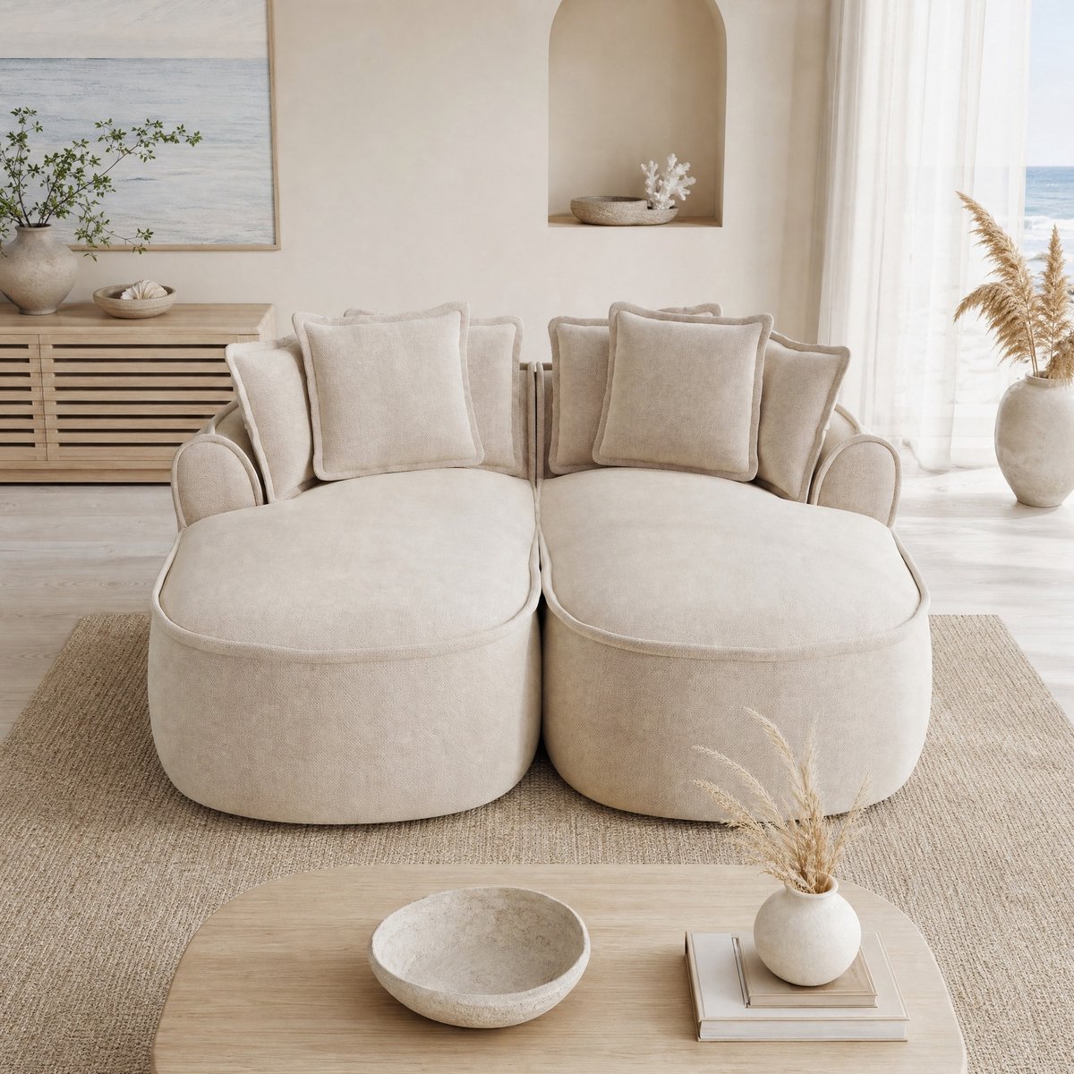 COVREO Slaapbank 184x164x67 cm licht taupe chenille, 2-zits modulair