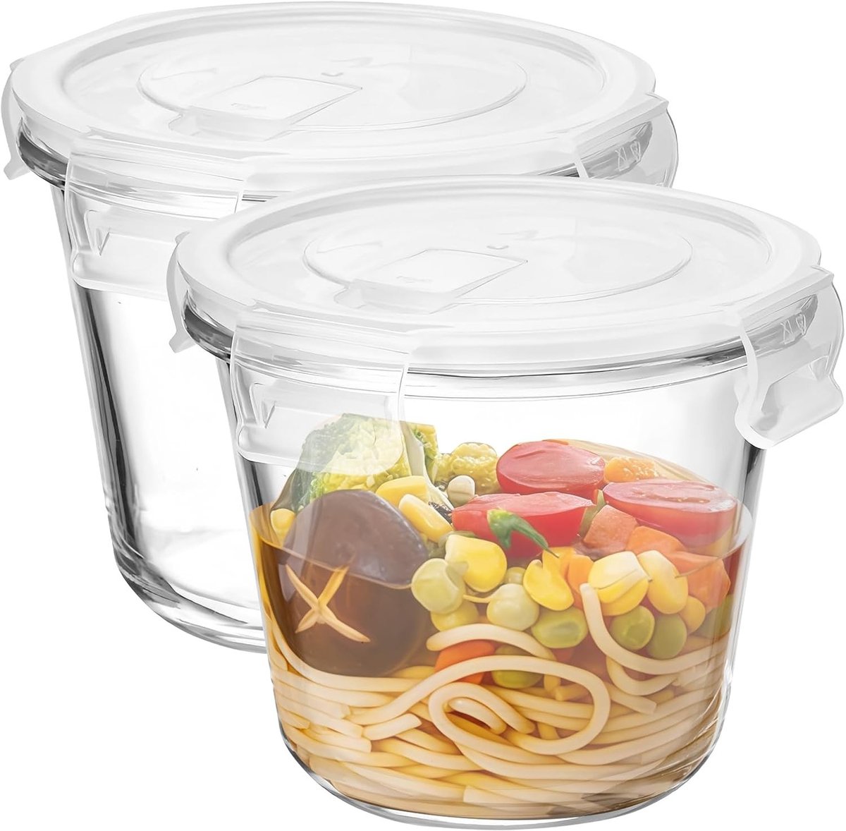 Ronde glazen voedselcontainers met deksel, 720 ml, hittebestendig borosilicaatglas, ideaal voor salades, soepen en invriezen