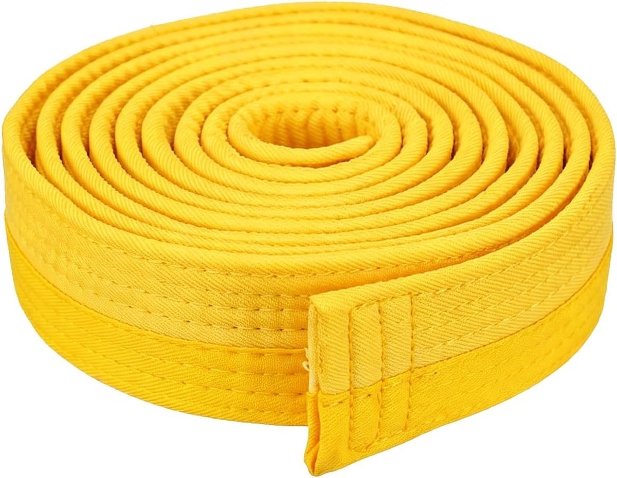 Vechtkunstgordel voor Judo, Karate en Taekwondo - 220 cm lang, geel-wit, katoen en polyester voor training en wedstrijden