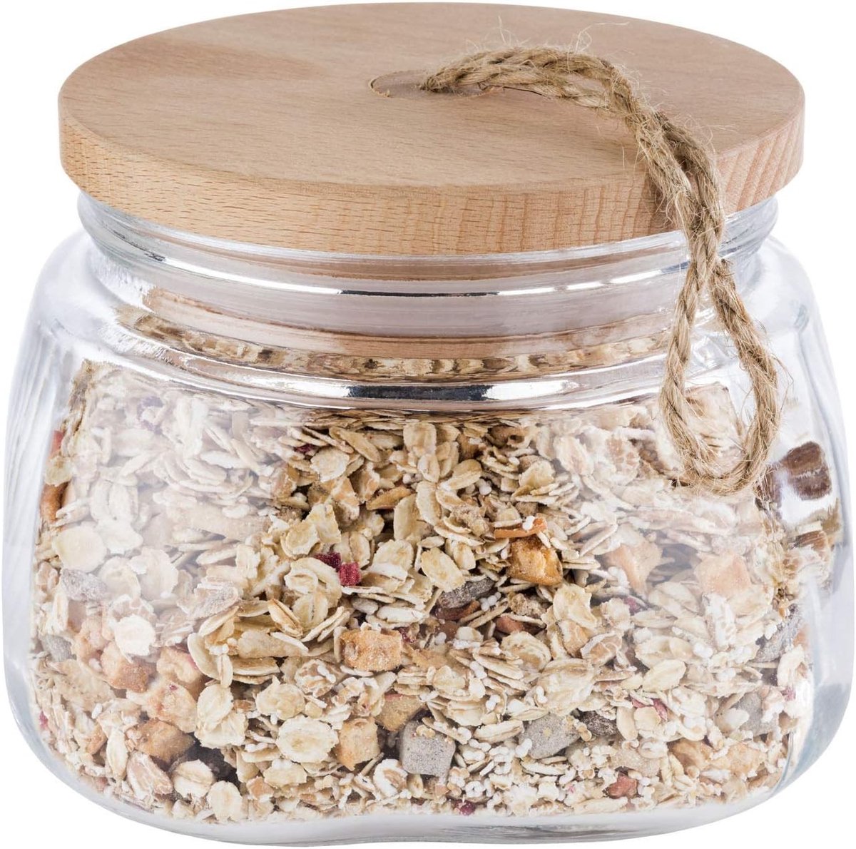 Beschuitblik - Glas - 1 Liter - Met Houten Deksel en Siliconenafdichting - Voor Voedselopslag