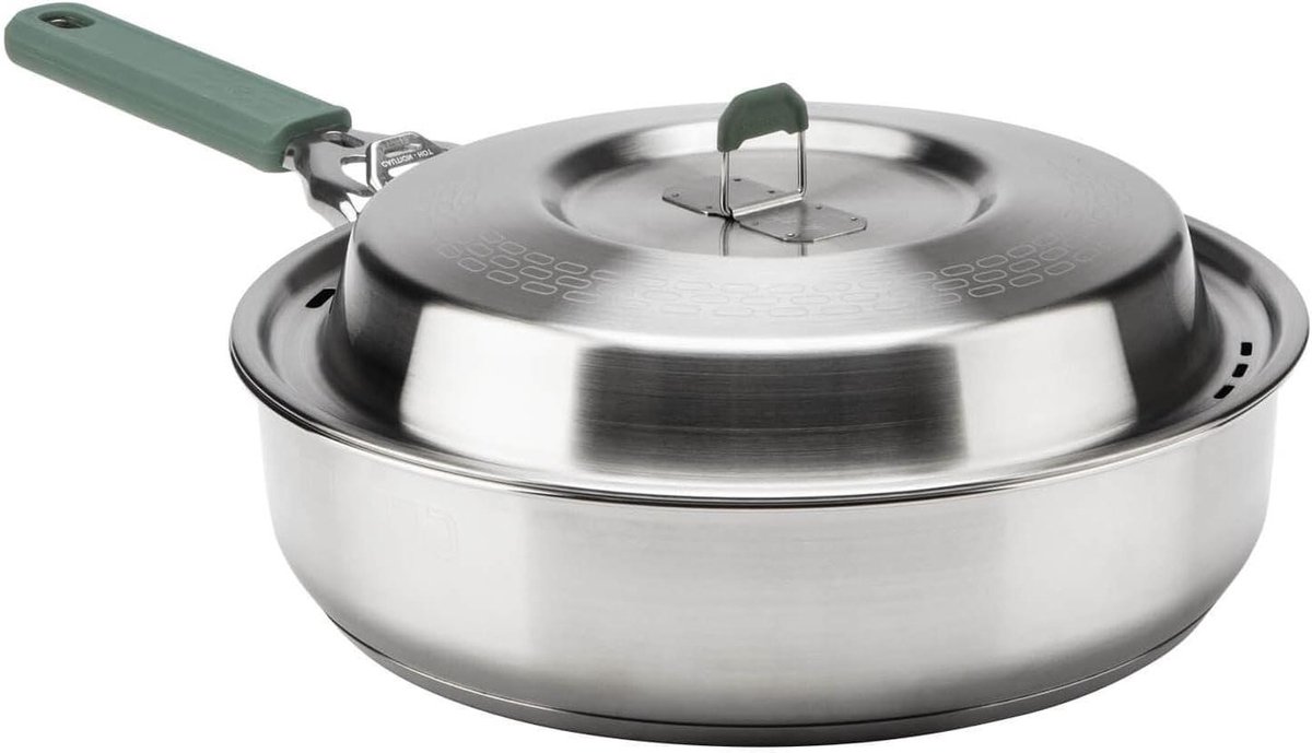 Hapjespan Outdoor - Kampeerpan Braadpan - Buiten Koken - Afneembaar Handvat - 2.6 Liter - Zilver