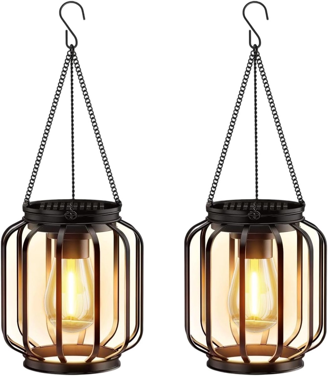 SnelShoppen - Solar Hanglamp Buiten - IP65 Waterdichte Solar Lantaarn - Retro Metalen Cilinder - Decoratieve Tuinverlichting voor Balkon, Patio en Tui