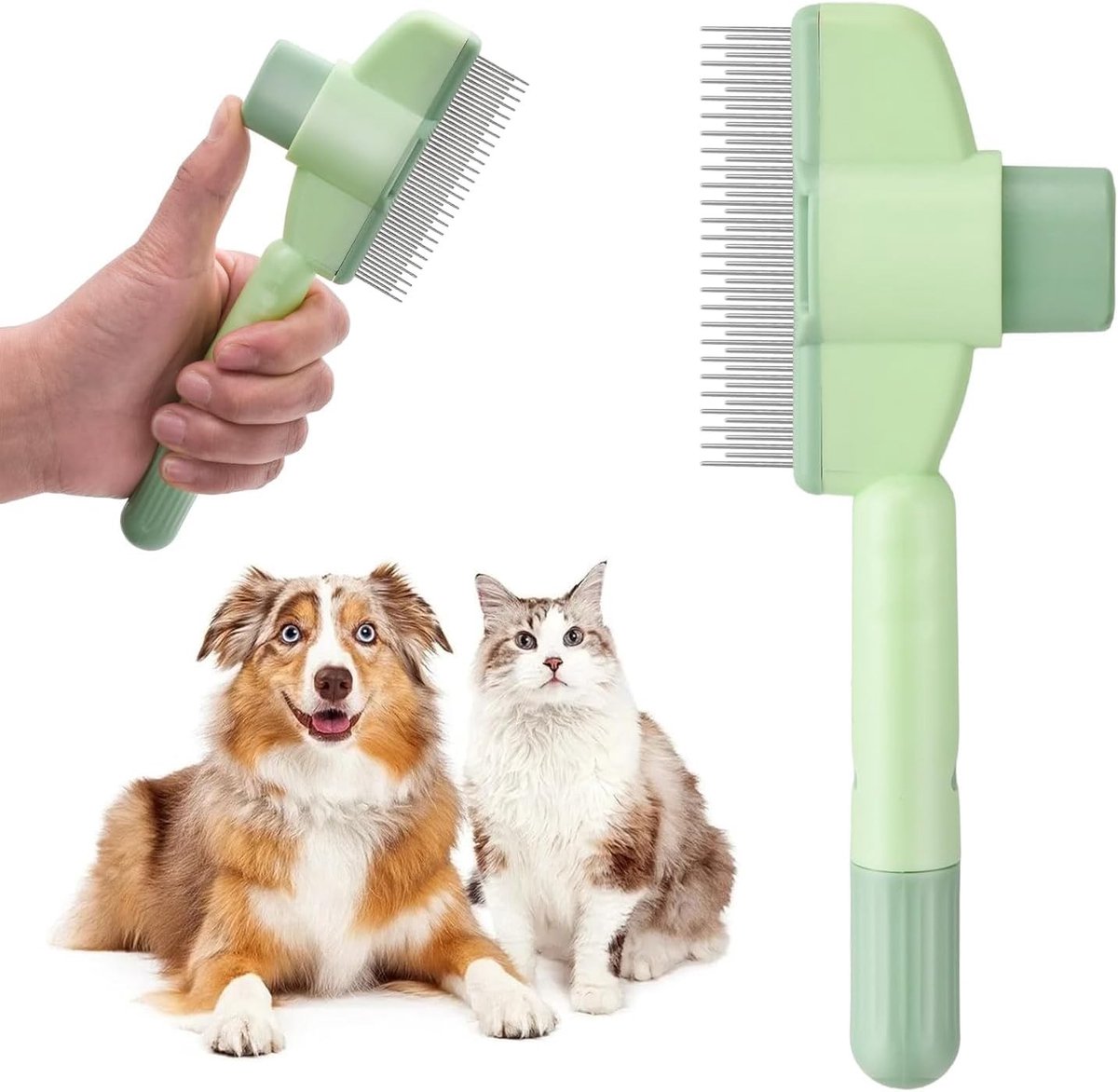 Haarborstel voor Katten en Honden met Ontspanningsknop, Vlooienkam voor Korte en Lange Vachten