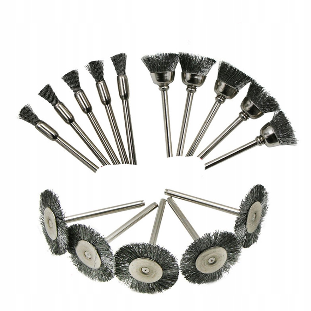 Rosfix Metaalborstel Set voor Schroefboor - Metalen Draden, 15 Stuks - 5x6x10mm 5x8x15mm 5x2x25mm