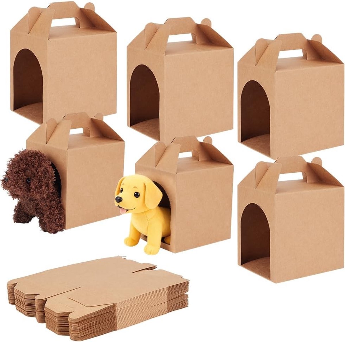 40 Stuks Vouwbare Cadeau Dozen voor Hondenadoptie, 12x10x16cm, Met Handvat, Perfect voor Feestjes, DIY Knutselprojecten en Verjaardagen, Bruin