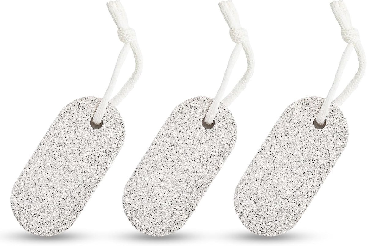 Natuurlijke Pumice Steen Set voor Eeltverwijdering, Ideaal voor Gebarsten Hielen, Voetverzorging en Ruwe Huid, Inclusief Hangriem en 3 Stuks