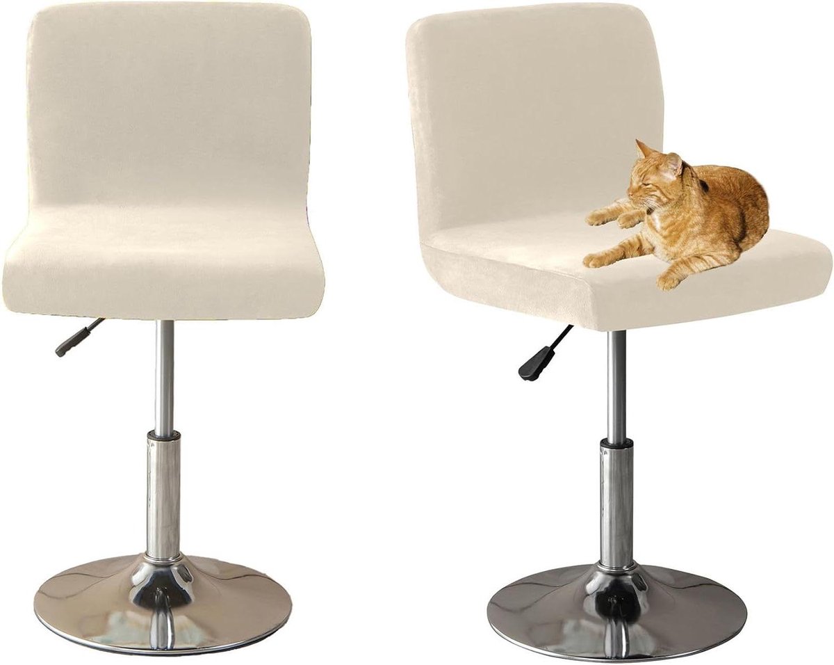 Barkruk stoelhoes - Hoes met rugleuning - Stoel beschermen - Zacht fluweel - 2 stuks - Roomkleurig