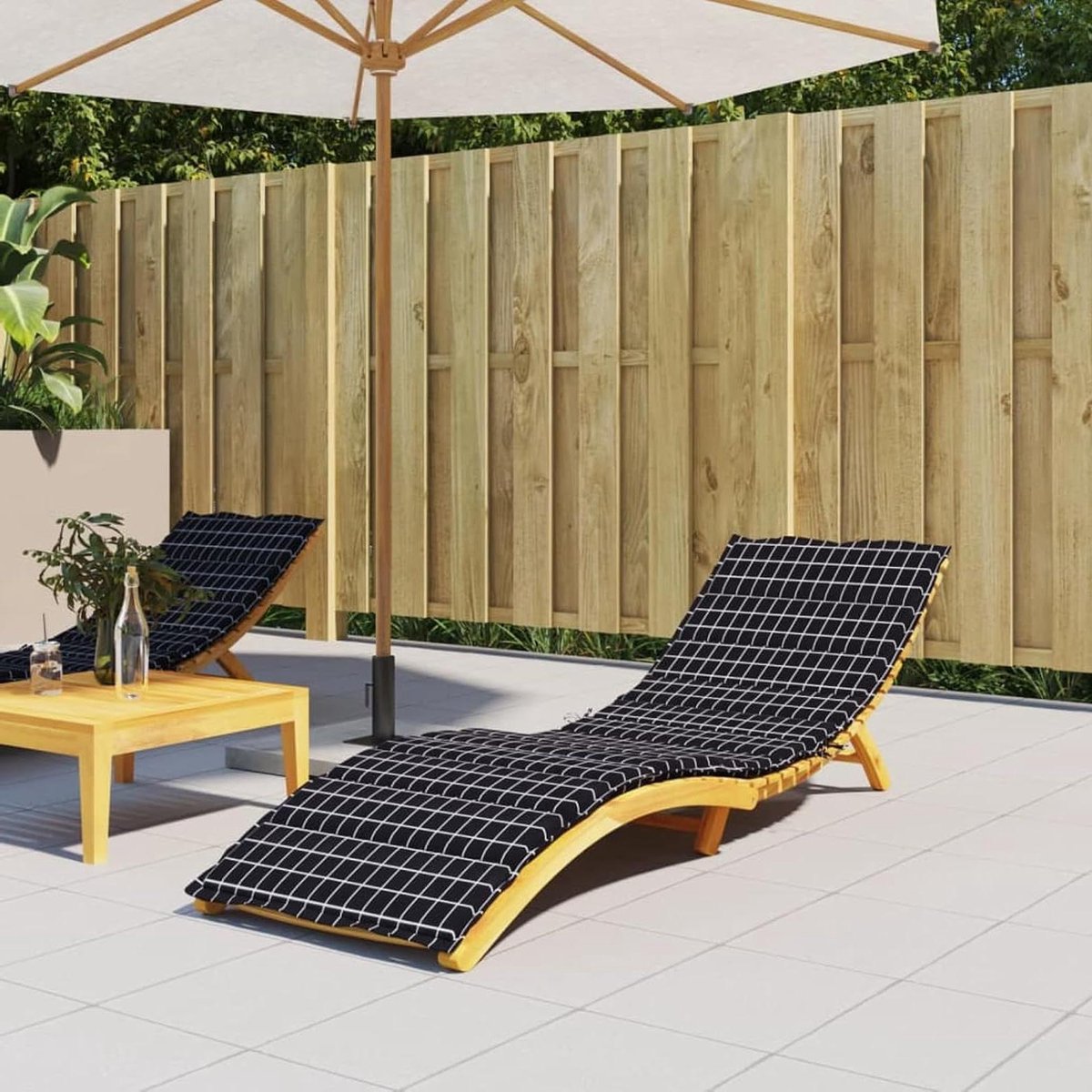Buitenkussen - Ligstoelkussen - Terrasmeubilair - Waterdicht Oxford - 200x50x4 cm - Zwart Wit