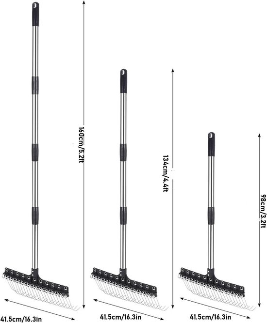 Ergonomische Tuinhark met 22 Verstevigde Tandjes en 5.2FT Verstelbare Lange Handgreep voor Bladeren, Mulch en Gravel — afbeelding 3